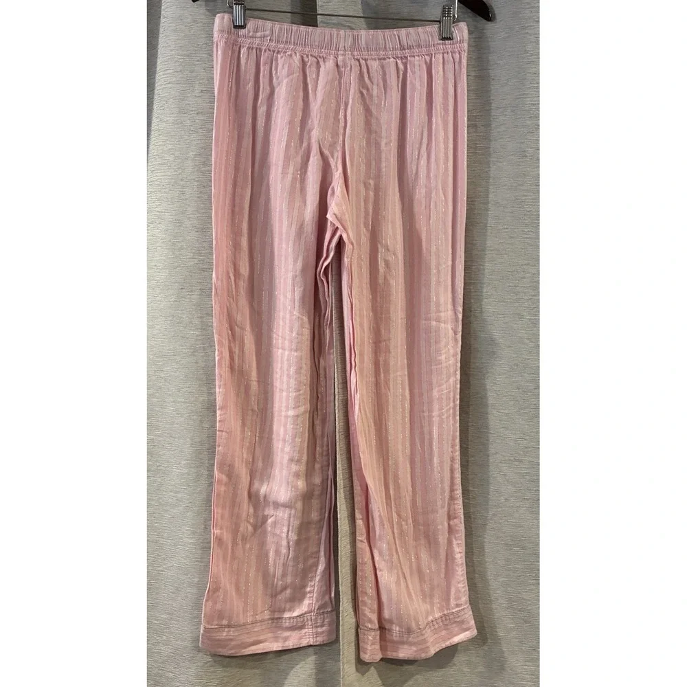 Victorias Secret Pink Striped 2 Pc Pajama Pant Set Silver Shimmer PJs Womens S